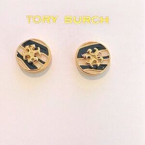Tory Burch Round Cream and Black Earrings Studs - Brand New Without Tags